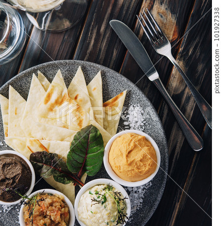 Assorted of oriental food, mezze top view 101927338