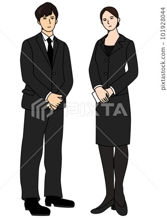 一個男人和一個女人在葬禮上哀悼的全身插圖 101928044