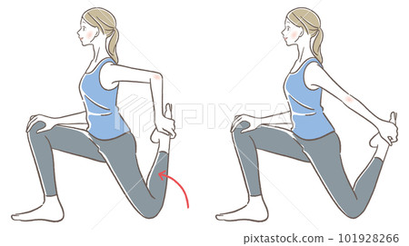 一個女人伸展她的髖關節的插圖 一個女人伸展她的髖關節的插圖 101928266