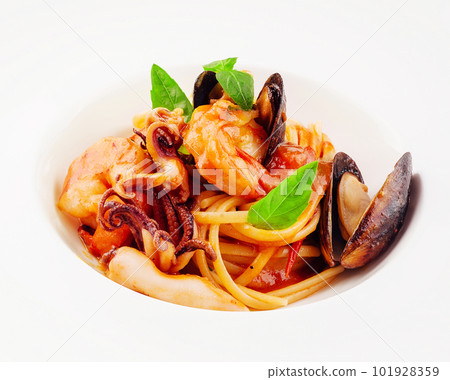 Pescatore tomato sauce pasta with seafood Pescatore tomato sauce pasta with seafood 101928359