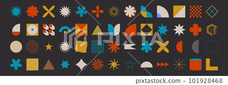 Abstract geometric brutalism figures and shapes. Bauhaus retro design. Abstract geometric brutalism figures and shapes. Bauhaus retro design. 101928468