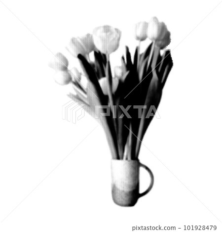 Flower collage. Design element in trendy dotted pop art style. Retro halftone effect. Vector illustration with vintage grunge punk cutout shape. 101928479