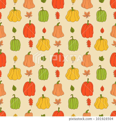 Cute pumpkin seamless pattern. Vector illustration in hand drawn style 101928504