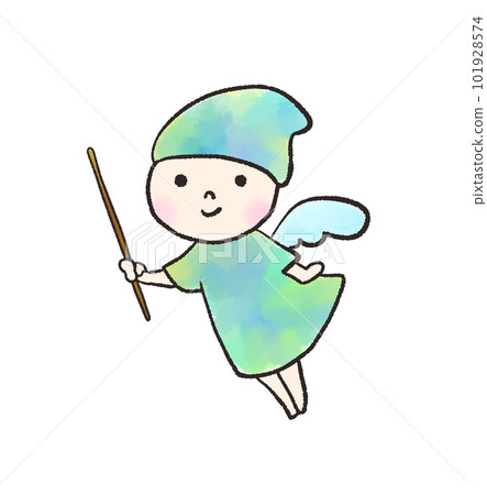 hand drawn illustration of a fairy in blue clothes hand drawn illustration of a fairy in blue clothes 101928574