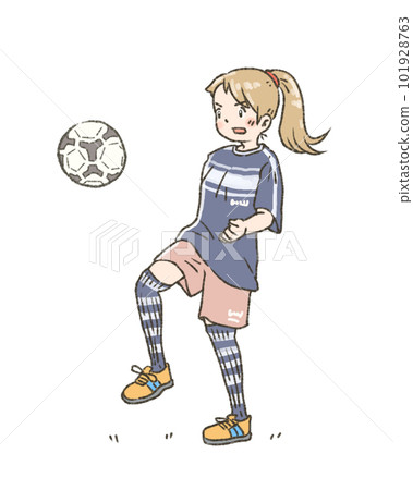 一個女孩踢足球的插圖 一個女孩踢足球的插圖 101928763