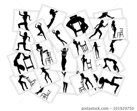 Collage of pictures with a woman doing gymnastics and yoga 101929750