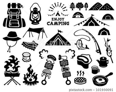 Camping cutout style silhouette illustration set 101930091
