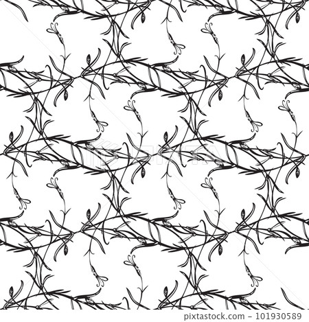 Botanical hand drawn floral seamless pattern. Spring plant vintage abstract background. Creative doodle style. Graphic design wallpaper, packaging, wedding invitation, banner Vector illustration 101930589