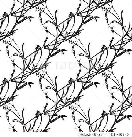 Botanical hand drawn floral seamless pattern. Spring plant vintage abstract background. Creative doodle style. Graphic design wallpaper, packaging, wedding invitation, banner Vector illustration 101930590