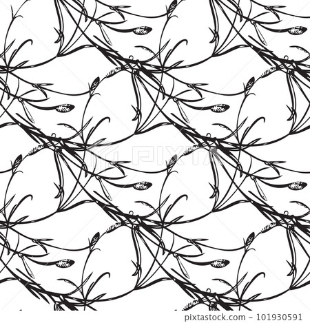 Botanical hand drawn floral seamless pattern. Spring plant vintage abstract background. Creative doodle style. Graphic design wallpaper, packaging, wedding invitation, banner Vector illustration 101930591