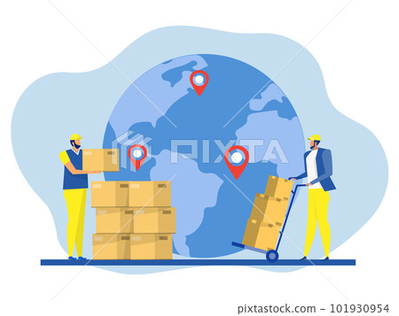 Business Delivery logistics service ,stock market online laptop flat ,Worker Carrying Boxes with Goods.vector illustration. website design or landing web page 101930954