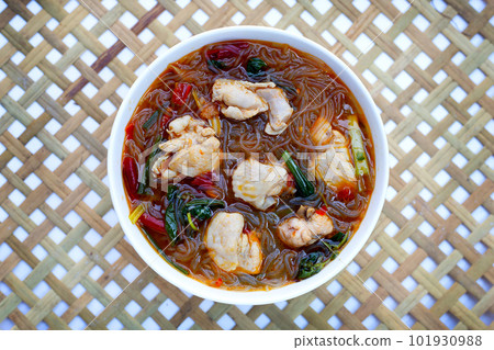 Spicy chicken soup with vermicelli or glass noodle Spicy chicken soup with vermicelli or glass noodle 101930988