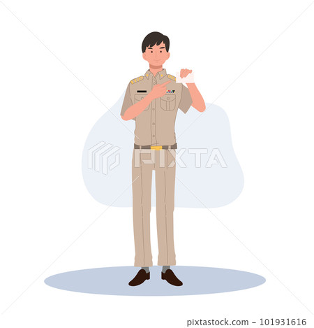 male Thai government officers in uniform. Thai man teacher showing identity card. Flat Vector illustration male Thai government officers in uniform. Thai man teacher showing identity card. Flat Vector illustration 101931616
