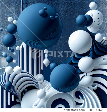 Blue and white abstract background with balls and shapes 101931679