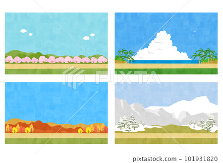 Flat road and four seasons background material horizontal position set Flat road and four seasons background material horizontal position set 101931820