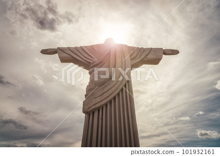 Jesus Christ with open arms statue. dramatic sky Jesus Christ with open arms statue. dramatic sky 101932161
