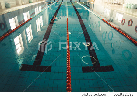 Indoor swimming pool with swim lanes. 101932183