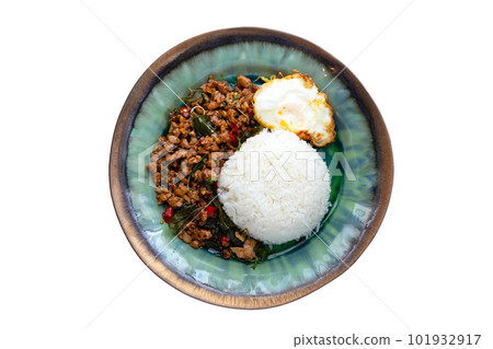 Rice with stir-fried pork and holy basil, fried egg. Rice with stir-fried pork and holy basil, fried egg. 101932917