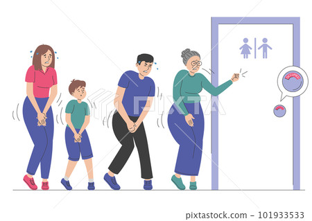 People in queue to the closed toilet door People in queue to the closed toilet door 101933533