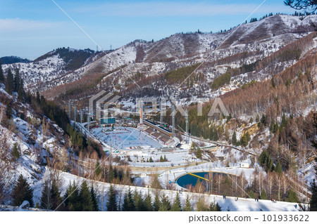 top view of the Medeu skating rink in Almaty, Kazakhstan 101933622