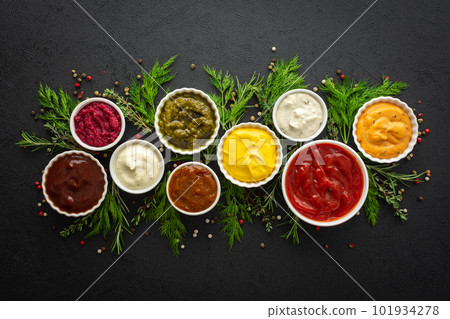 Sauces in bowls with seasonings 101934278