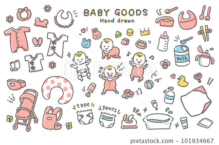 可愛手繪嬰兒用品女孩 101934667