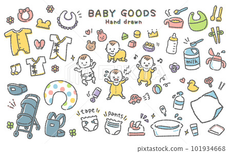可愛的手繪嬰兒用品男女通用 101934668
