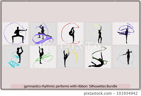 Young gymnast woman dance ribbon silhouette - Stock Illustration  [101934942] - PIXTA