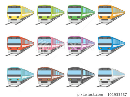 Set of illustrations of trains running on tracks_2 101935387