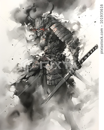Sengoku warlord Illustration of a samurai wearing armor "AI-generated image" 101935616