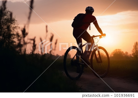 Cyclist in sunset. Illustration AI Generative 101936691