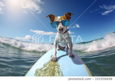 Dog jack russell surfing the wave Illustration AI Generative 101936698