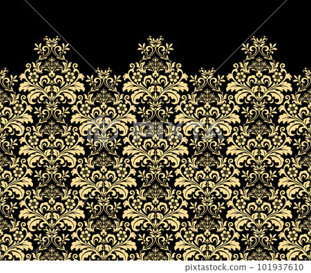 Wallpaper in the style of Baroque. Modern vector background. Gold and black floral ornament. Graphic pattern for fabric, wallpaper, packaging. Ornate Damask flower ornament 101937610