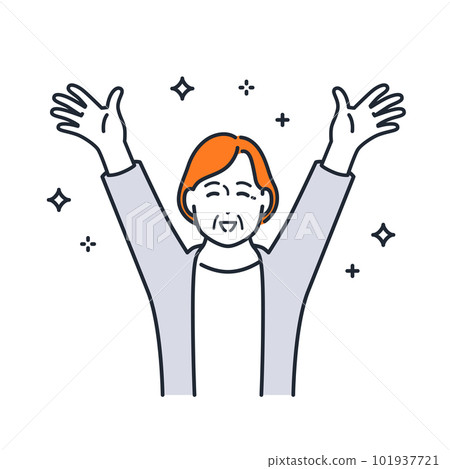 A simple vector illustration material of a senior woman who spreads her hands and hurrays 101937721