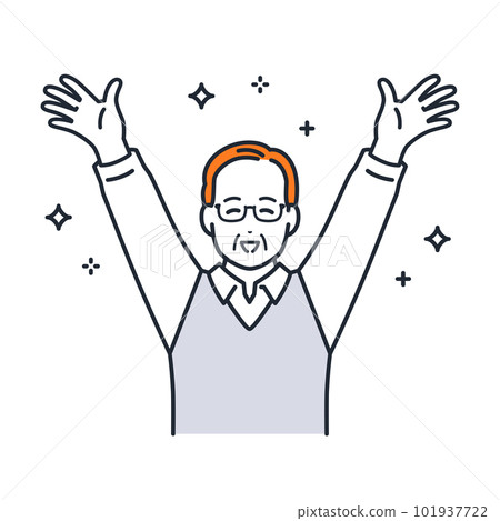 A simple vector illustration material of a senior man who spreads his hands and hurrays A simple vector illustration material of a senior man who spreads his hands and hurrays 101937722
