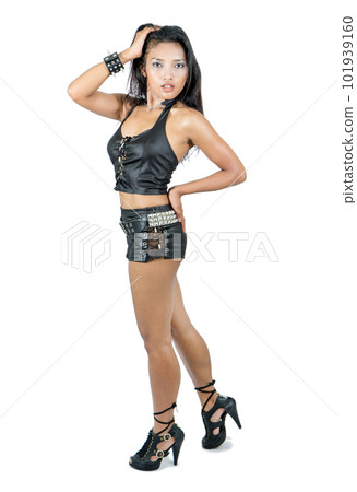 woman dressed in black leather 101939160