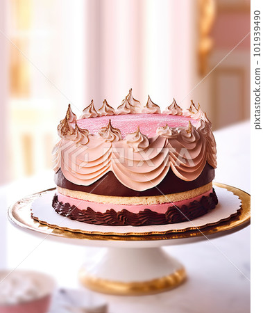 AI generated cake with pink cream and lace on a vintage tray 101939490