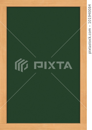 Green chalkboard on natural wood, vertical frame 101940084