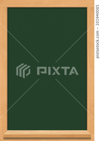 Green chalkboard with shelves, natural wood vertical frame 101940085