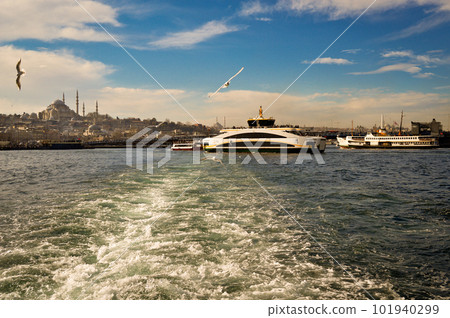 Galata Bridge and Eminonu ferry port, one of the most visited places in Istanbul, January 21, 2023 Eminonu Istanbul Turkey 101940299