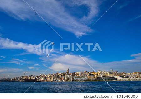 Galata Bridge and Galata Tower, one of the most visited places in Istanbul, January 21, 2023 Eminonu Istanbul Turkey 101940309