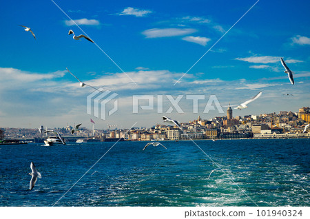 Galata Bridge and Galata Tower, one of the most visited places in Istanbul, January 21, 2023 Eminonu Istanbul Turkey 101940324