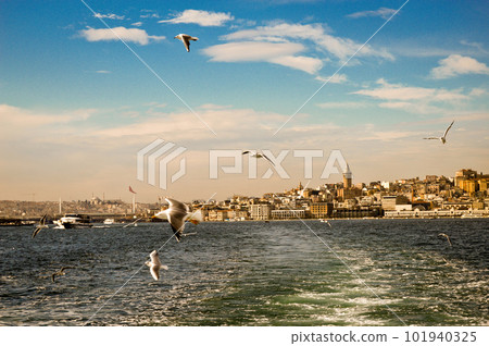 Galata Bridge and Galata Tower, one of the most visited places in Istanbul, January 21, 2023 Eminonu Istanbul Turkey 101940325