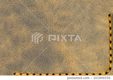 Brown leather money and credit card wallet, leather wallet sewing detail 101940350