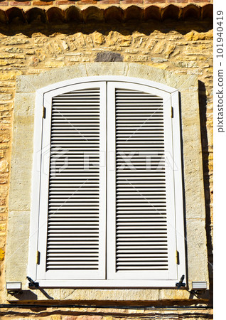 Cesme Alacati located in old antique house white wooden windows and shutters, Turkey Izmir Cesme Alacati located in old antique house white wooden windows and shutters, Turkey Izmir 101940419