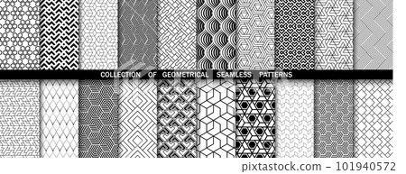 Geometric set of seamless black and white patterns. Simpless vector graphics Geometric set of seamless black and white patterns. Simpless vector graphics 101940572