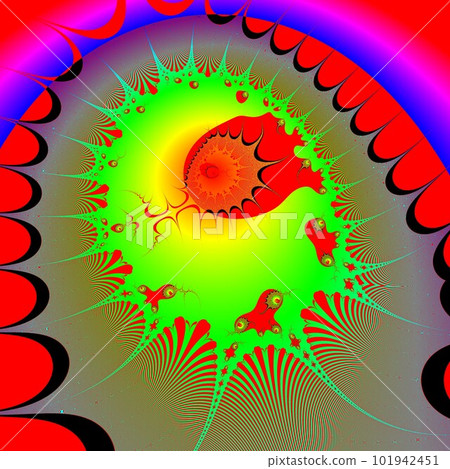 Original handmade artwork (not AI). A unique colourful detailed visualisation of a mathematical object called a fractal. 101942451