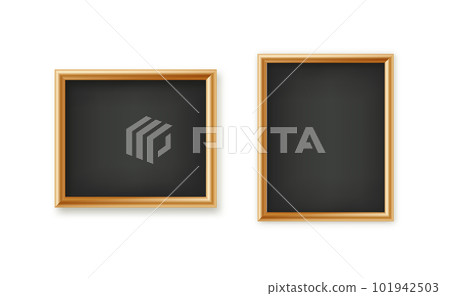 Signboards in a wooden frame hanging . Restaurant menu board. School vector chalkboard, writing surface for text or drawing. Blank advertising or presentation boards. Vector. Signboards in a wooden frame hanging . Restaurant menu board. School vector chalkboard, writing surface for text or drawing. Blank advertising or presentation boards. Vector. 101942503