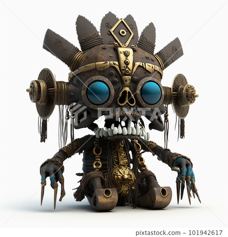 Voodoo tribe sacred idol, scary mystical talisman isolated on white background close-up,  101942617