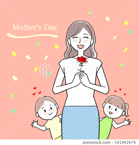 Mothers and children who are happy to receive carnations on Mother's Day Mothers and children who are happy to receive carnations on Mother's Day 101942674
